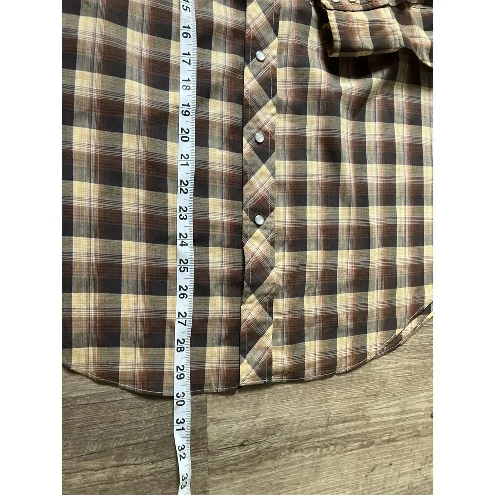 Vintage Campus Rugged Country Mens Brown Plaid Pearl Snap Western Shirt Large - Picture 3 of 8